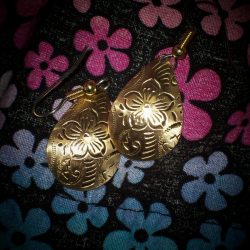 Engraved Floral Teardrop Dangle Earrings