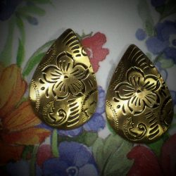 Embossed Flower Teardrop Shaped Post Earrings