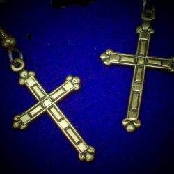 Medium Fancy Embossed Cross Earrings
