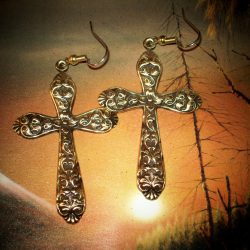 Large Rounded Floral Cross Earrings