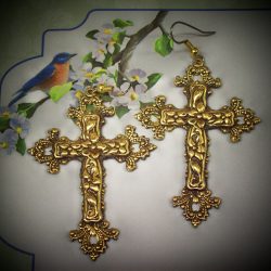 X-Large Floral Embossed Cross Earrings