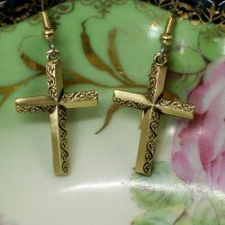 Medium Half Embossed Cross Earrings