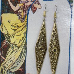 Long Ornate Diamond Shaped Dangle Earrings