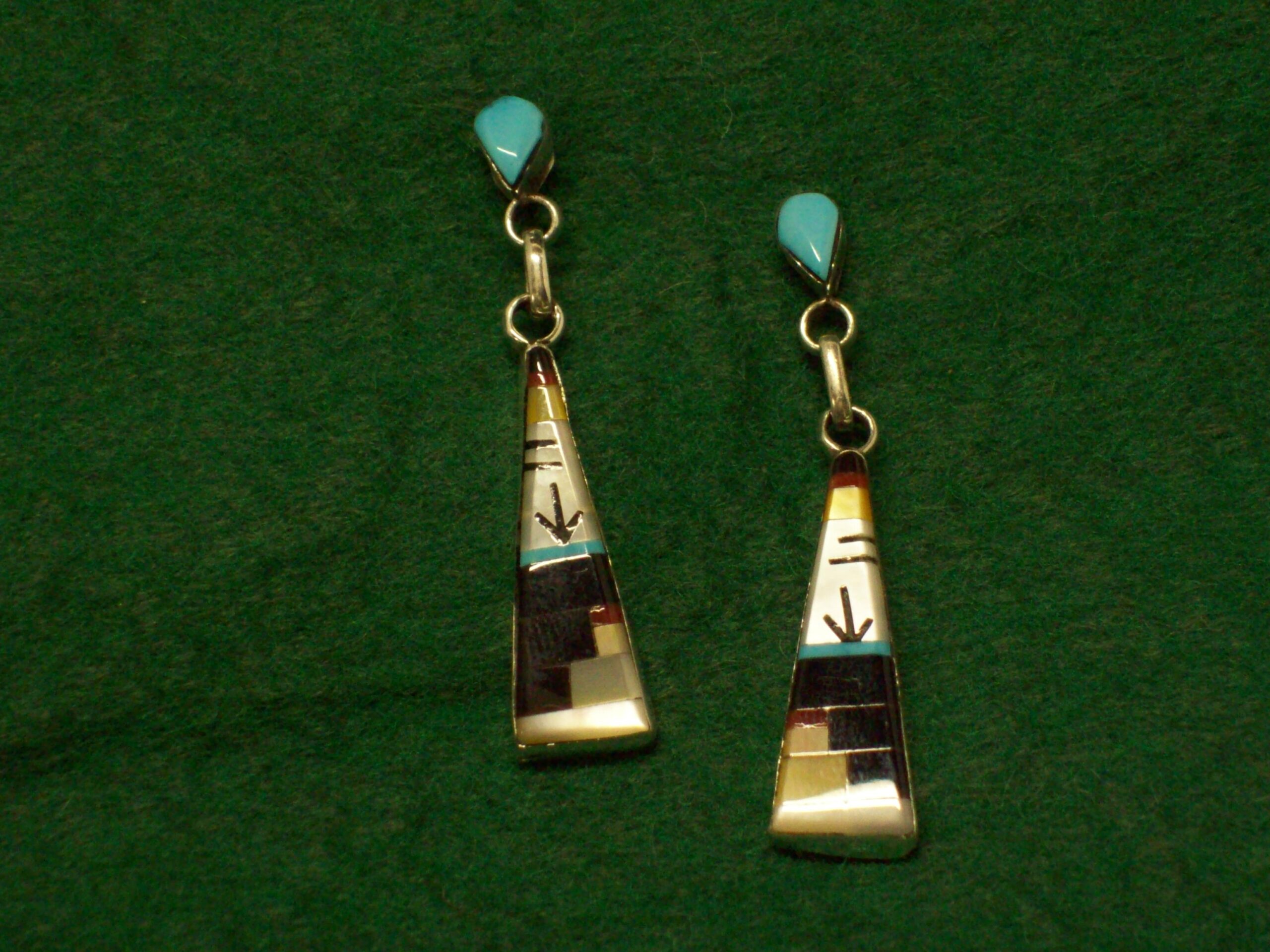 Zuni Inlaid Sterling Silver Post Dangle Earrings - Image 3