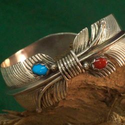 Sterling Silver Turquoise and Coral Handmade Bracelet