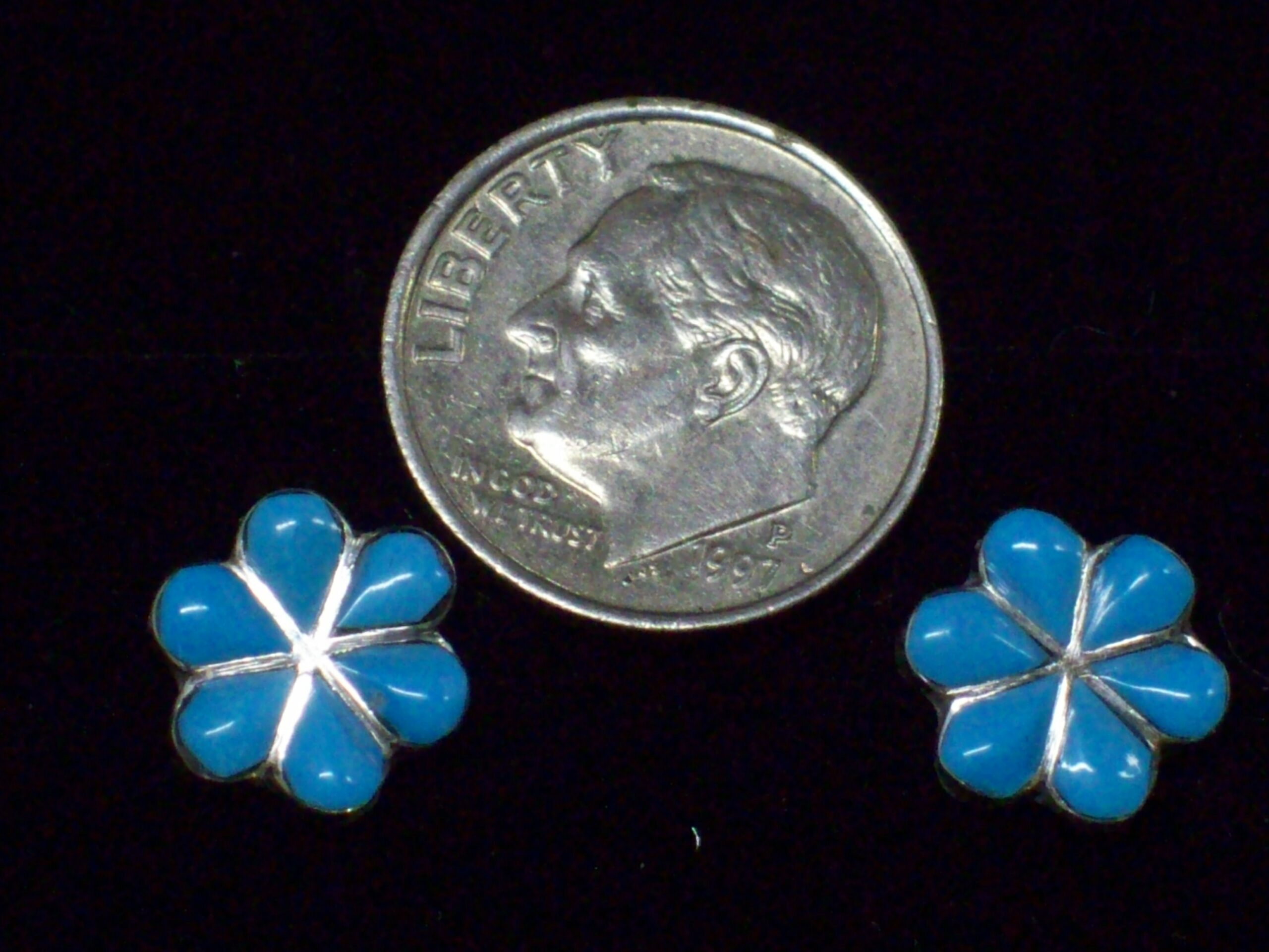 Sterling Silver and Turquoise 6 Tear Post Earrings - Image 2